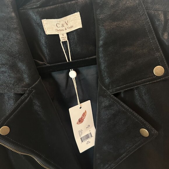 Chelsea & Violet Black Leather Look Moto Jacket - Size Small - NWT - Picture 2 of 5